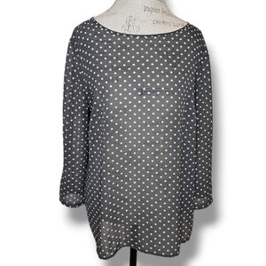 Loft Gray & Cream Dotted Long-Sleeve Sheer Top - Size Large
